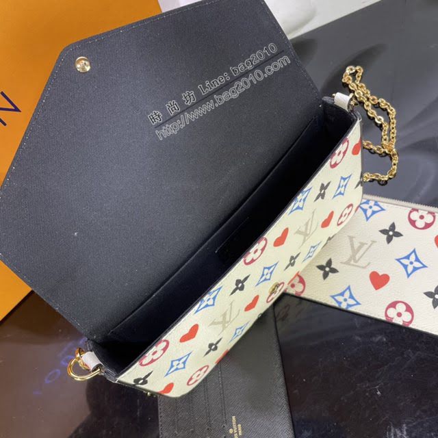 LOUIS VUITTON專櫃新款包包 路易威登Félicie Pochette鏈條包 LV彩色字母翻蓋肩背斜挎女信封包 M80232  ydh4103